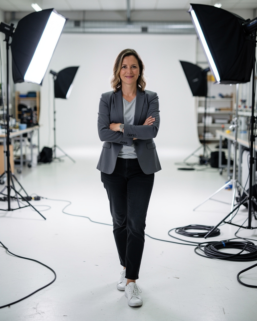 Portrait of a confident woman founder standing in a production studio